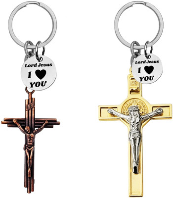 M Men Style Jesus cross & Gold Crucifix Keyring Set ShivkeyCom668-673 Key Chain