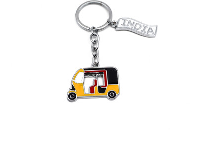 Rolimoli Stainless steel Yellow Auto Rickshaw With White India Name Keychain | Keyring Key Chain