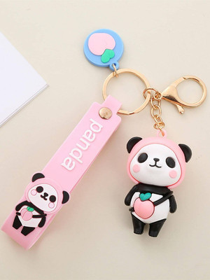 SHRI JI Cute Panda Keychain & Keyring with Strap & Peach Charm (Pink) Key Chain