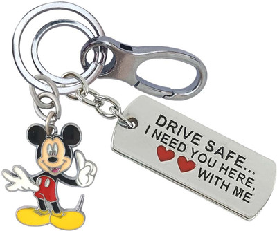 HANDSOME ISK Beautiful Silver Drive Safe With Mickey Mouse Locking Lock Strong & Durable Key Chain