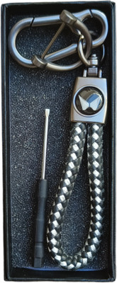 JNV Handwoven Leather Thread Keychain Compatible With Mahindra (Black And White) Car Key Chain