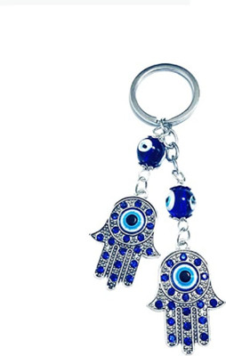 gtrp A-Annie Blue and Silver Evil Eye with Double Hamsa Fatima Hamsa Hand Keychain Key Chain