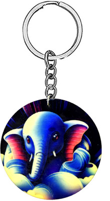 AFH Lord Ganesh Lamboder Wooden Round Keychain for Men and Women Key Chain