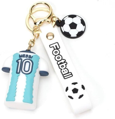 Urban Festivities Messi 3D Rubber Keychain with Strap, Soccer/Football Keyring For Fan Essential Key Chain
