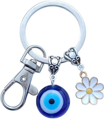 Kumar Handicraft Evil Eye Keychain with Daisy Charm, Blue Glass Protection Amulet Key Chain