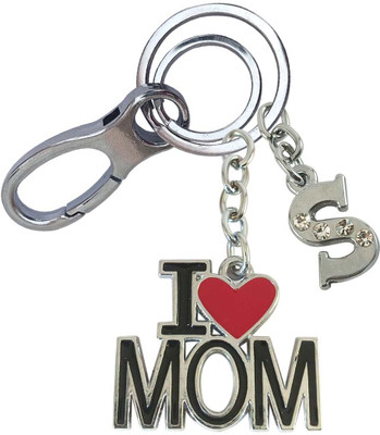 HANDSOME ISK Beautiful Design I Love Mom Chrome Finishing With S Letter Locking Lock Key Chain