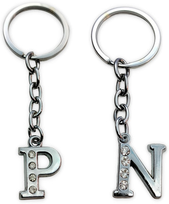 swagtreg P & N Alphabet Keychains with Crystal Studs - Set of 2 Letters For Couple, Bags Key Chain