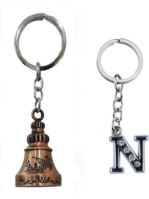 Newview Tibetan Brown Bell Keychain with N Alphabet keychain Key Chain