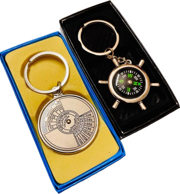 GKM 50 Year Calendar & Direction Indicator Compass premium metal keychain Key Chain