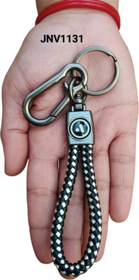 JNV Handwoven Leather Keychain Compatible With Ather Electric Scooty (Black & White) Key Chain