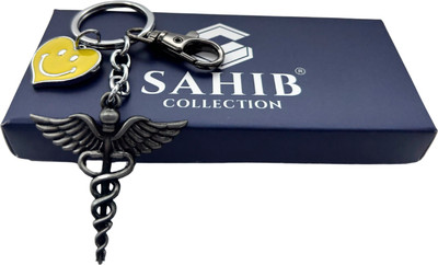 Sahib Collection Doctor Symbol Patti Grey with Yellow Heart Smiley & Black Hook Pack of 1 Key Chain