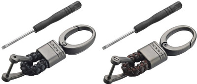 CONTACTS Black Brown Braided Leather Keychain Strap Keyring PU Rope Hook with Zinc Alloy Key Chain