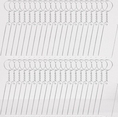 Feeling Well 60pcs Rectangle Acrylic Keychain Blanks Set Clear (3 x 7cm) Key Rings Key Chain