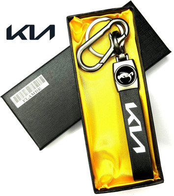 FLAMBE Model Kia Car Brass Metal Leather Belt keychain Key Chain