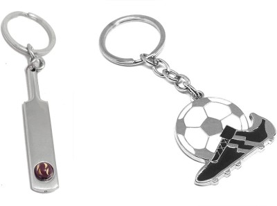 Deethyas Fashion Pack of 2 Game Of Cricket Bat With Rotating Ball And Football With Shoe Metal Key Chain