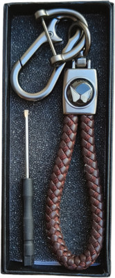 JNV Handwoven Leather Thread Keychain Compatible With Mahindra (Brown) Car Key Chain
