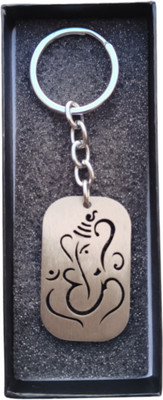 JNV Lord Ganesha Ganpati Ji Metal Keychain & Keyring (Silver) Key Chain
