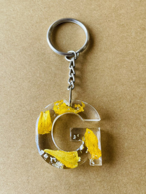 crafcan Resin Letter G Keychain | Real Marigold Petals Preserved in Resin | Key Chain