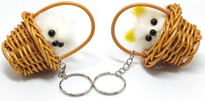 Yeahmom Kitty Inside Basket Handmade By Plastic with Stainless Steel Hanging Keychains Key Chain