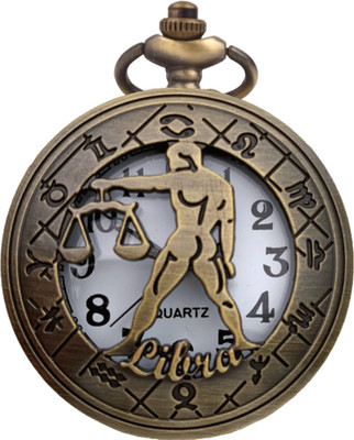 Classic Quirk Gandhi Style Vintage Zodiac Sign Theme Libra Cutout Pocket Watch Key Chain