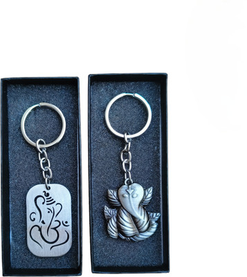 MYV Combo Of Lord Ganesha Ganpati Ji Leaf Metal Keychain (Pack Of 2) (Grey) Key Chain