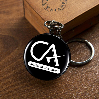 Classic Quirk Gandhi Style Premium Black Pocket Watch Profession Theme CA Logo Engraved Key Chain