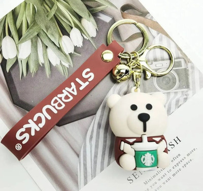 K C TEDDY with Starbucks Coffee Cup Keychain & Keyring with Strap (Brown) Key Chain