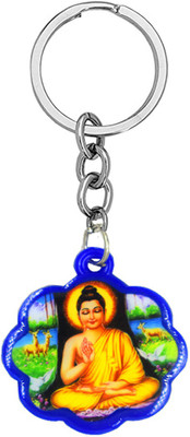 AFH Babasaheb Ambedkar with Meditating Lord Buddha Blue Keychain for Men and Women Key Chain