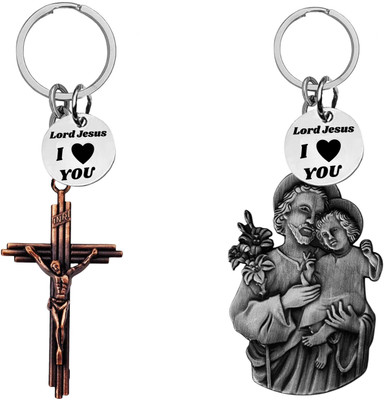 The Men Gift Jesus cross and Saint Joseph with Child Jesus Keychains Com668-637 Key Chain