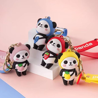 Abhistoree Cute Panda Keychain with Red Strap | Soft Silicone Animal Key Ring Key Chain