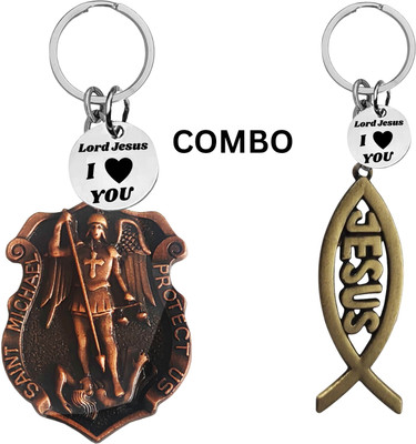 The Men Gift Double-Sided Saint Michael Keychain – Jesus Fish Key Ring Medal Com644-660 Key Chain