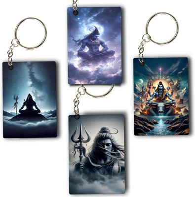ASvik Creation KC-08 Shiva Premium Printed Keychain (Pack of 4) For Bike, Scooty, Car Key Chain