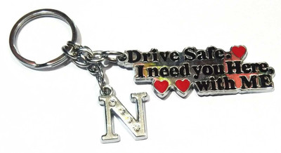 Meeko.com Keychain-DRIVE SAFE WITH ALPHABET N LETTER / N NAME KEY RING Key Chain