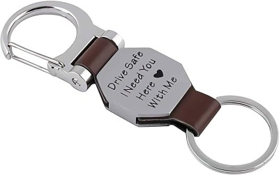 MAG BEE Drive Safe I Need You Here with Me Brown Silver Key Chain Key Chain