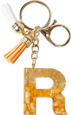 CRAFT STUDIO Yellow & Gold Resin Alphabet R Initial letter keychain for Boys & Girls Key Chain