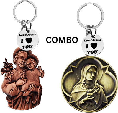 M Men Style Lord Jesus Keychain Combo– Sacred Heart Religious Keyring Set SkeyCom635-627 Key Chain