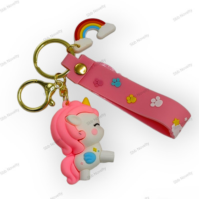 Sbb Novelty Premium Quality 3D Rubber Keychain of Quit Unicorn Pink Color.With Long Ribbon Key Chain