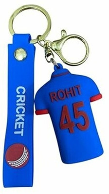 World Gift Mart Rohit Sharma 45 Cricket Jersey 3D Keychain with Cricket Tag|Blue Rubber Key Chain