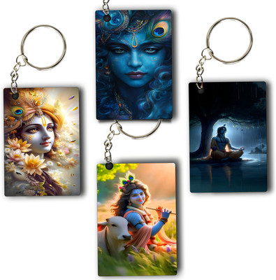ASvik Creation KC-5 Krishna Premium Printed Keychain (Pack of 4) For Bike, Scooty, Car Key Chain