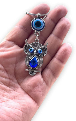BLUE BEADS Silver with Blue Crystal Evil Eye Keychain For Bike/Car Anti-Rust Key Chain