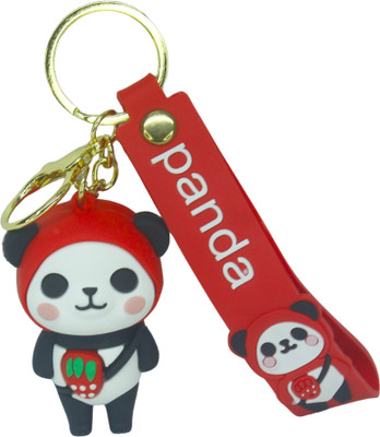 MIKADOECOM Cute Panda Keychain with Red Strap | Soft Silicone Key Ring for Kids & Girls Key Chain