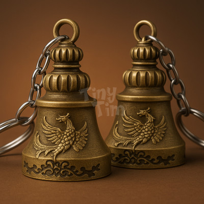 Tiny Tim Brass Falcon Guardian Bell Keychains Pair – Phoenix Design – Pack of 2 Key Chain