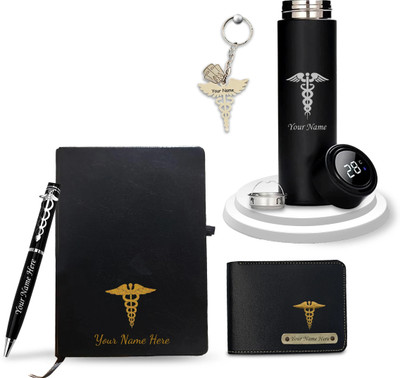 Savri Doctor's Gift Set-Key-Chain,Bottle, Pen,Wallet & Diary- With name Engraved Key Chain