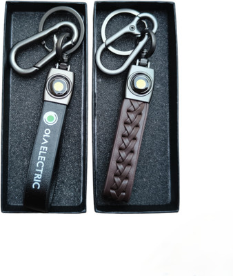 JNV Brown Leather Keychain Compatible With OLA ELECTRIC Scooty | Pack Of 2 | Key Chain