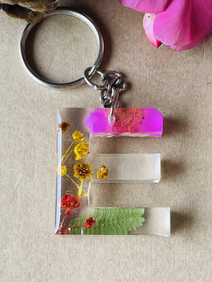 crafcan Resin Letter E Keychain | Real Flowers preserved in resin to last forever. Key Chain