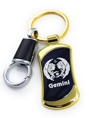 Jdp Novelty Zodiac sign Gemini(Mithun)Premium Quality Metal Keychain Black Gold Colour Key Chain