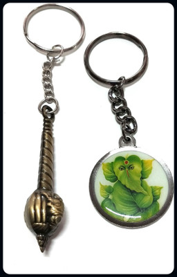 Meeko.com Keychain-3 Sided Gada With Leaf Ganesha Key chain-A Key Chain