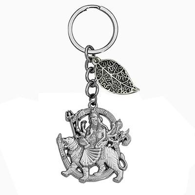 AFH Goddess Durga Mata Silver Lucky Leaf Charm Key Chain for Men and Women Key Chain