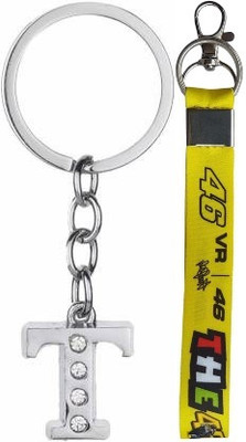 RINKON Pack of 2 Doctor VR46 Nylon Yellow Tag Hook 7inch & Letter T Stone Decor Combo Key Chain