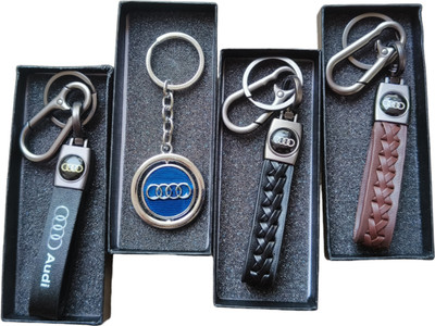 JNV Combo Of Leather And Metal Keychain Compatible With AUDI Cars ( Pack Of 4 ) Key Chain